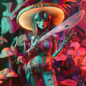 Generate a 3D Spectrograph-style image featuring an alien girl,...