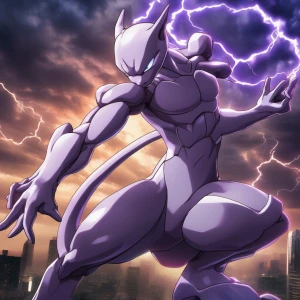 Create an image of Mewtwo, the genetically engineered psychic-ty...