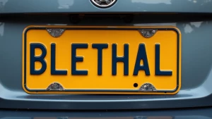 a licensed plate that says BLETHAL on it