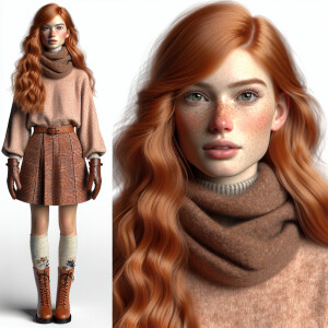 Photorealistic image. Beautiful long ginger haired, pale skin, f...