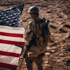American flag with fallen soldier