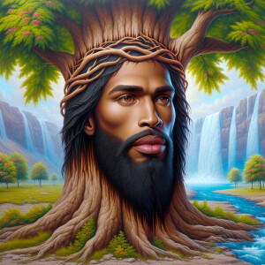 A hyper-realistic 3-D oil painting depicting a tree integrated w...