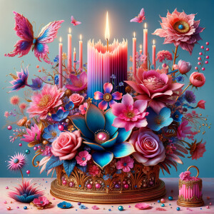 Craft a digital artwork that dramatically amplifies the colorful...