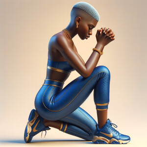 Create a 3D illustration of a realistic light skinned African-Am...