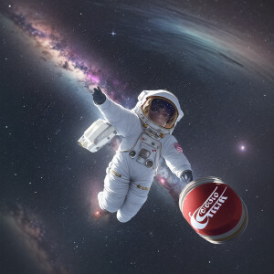 "Envision a lone astronaut drifting gracefully through the silen...