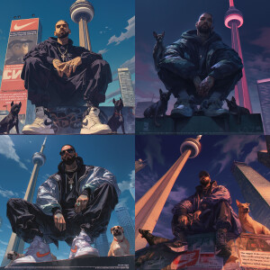 "The rapper Drake realistic face wearing Nike outfit sitting on...