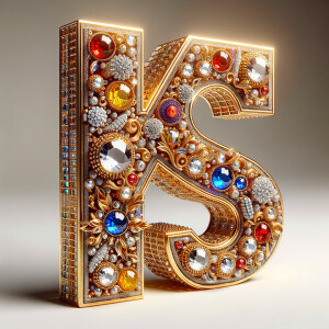 Create a 3-D realistic image with the letters  K.S. in gold raised letters , Add diamonds and colorful jewels