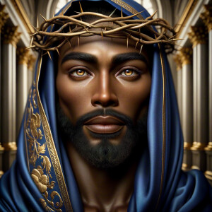 A hyper-realistic image of an African-American Jesus Christ, ser...