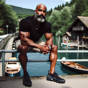 Describe a self-assured African-American man in his mid-50s with...