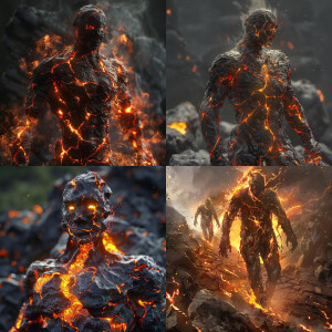 Humanoid forms of molten rock and lava, with fiery cores visible...