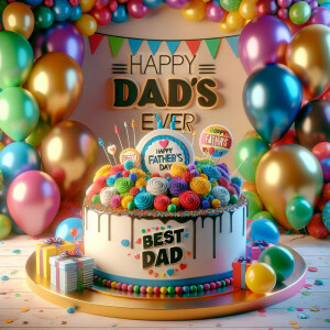 Create a vibrant and festive scene showcasing a celebratory cake...