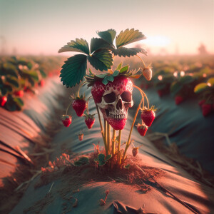 Create a high-quality photo: a strawberry bush growing in a fiel...