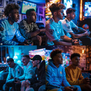 two friends play playstation fifa 24 for manchester city and rea...