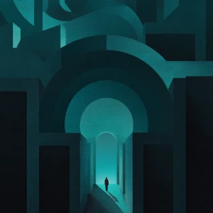 Create an image symbolizing legal consulting as a guide through...