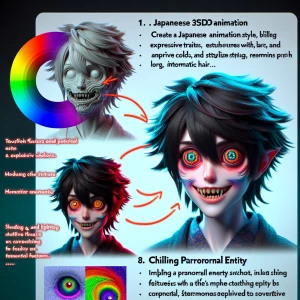 Illustrate the menacing presence of a blood-themed poltergeist,...