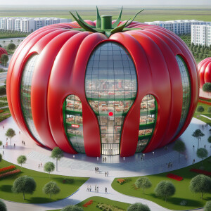 Tomato inspired mall exterior