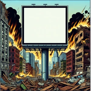 A large empty square billboard up 90% if the image, and in the b...