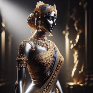 Design an image of a slender ancient princess sculpture adorned...