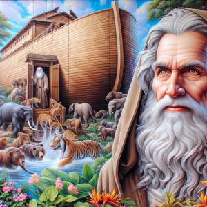 A close-up and detailed wall painting focusing on Noah, depicted...