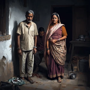 High-definition digital artwork featuring a Gujarati woman in he...