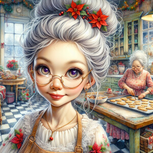 Full portrait of a Whimsical, hyper realistic,Cute old Mrs Claus...