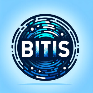 The letters bITs on a swirl background full of blue hues