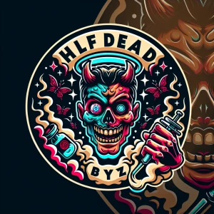 Create a logo for a  brand named "Half Dead Boyz" that features...