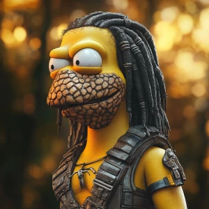 Homer Simpsons  in the style of Yautja's (Hunter Predator),ultra...