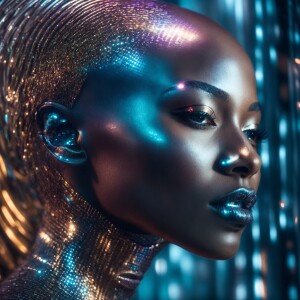 Generate a computer-generated holographic image of a futuristic...