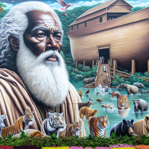 A close-up and detailed wall painting focusing on Noah, depicted...
