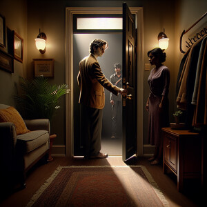 "Create a scene depicting the sixth frame. Show the interior of...