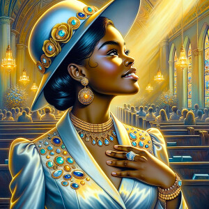 A spiritually enriching illustration portrays an African America...