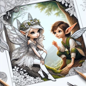 Generate an image of an adorable fairy captivated by a charming...