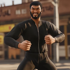 White muscular thin man with beard, big chin, smile and cheekbon...