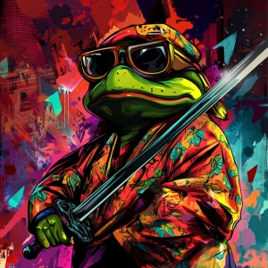 MEME PEPE in GTA art style — Pepe with a sword — in the style of...