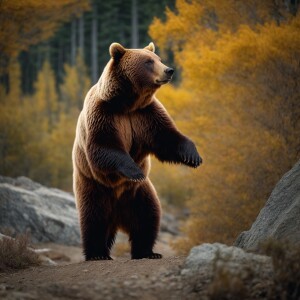 A female grizzly bear standing on her hind legs
