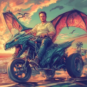 Elon Musk,Riding on a dragon to the beach party, GTA style