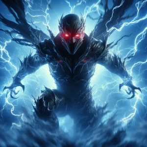 Portray Zoom as a menacing figure emerging from a vortex of swir...