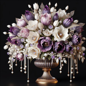 Create 3-D realistic image of an exquisite bouquet of purple and...