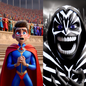 Create an 3d animated scene featuring two iconic characters in a...