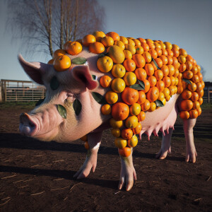 pig studded with oranges