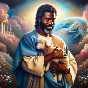 Oil painting of an African-American man resembling Jesus Christ,...