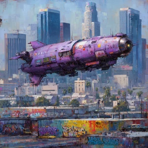 A purple ominous small spacecraft with no wheels floats above L...