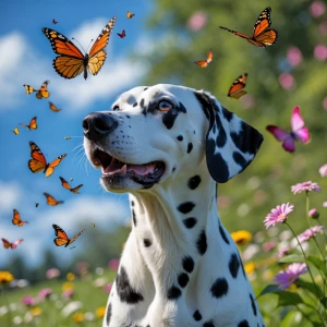 Dalmatian chasing butterflies