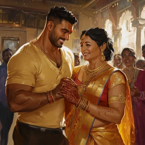 Digital art HD,A muscular, sweaty man joyously celebrates Diwali...