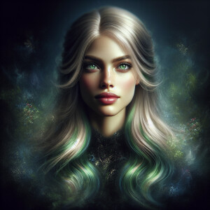 Head shot of a beautiful woman with bright green eyes and long b...
