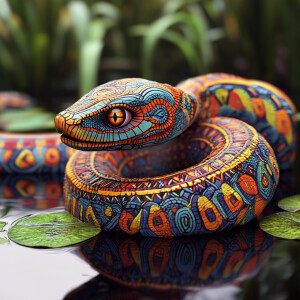 Create a 3D rendering that features an array of a vibrantly-colo...