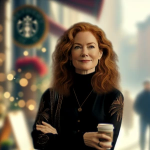 45 year old beautiful female with long ginger hair, petite, wear...