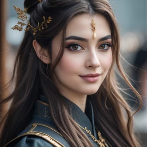 The image features a young woman with long, flowing hair adorned...