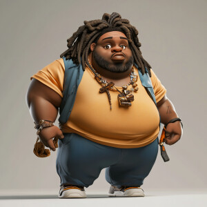 Create a funny cartoon like overweight African American male wit...